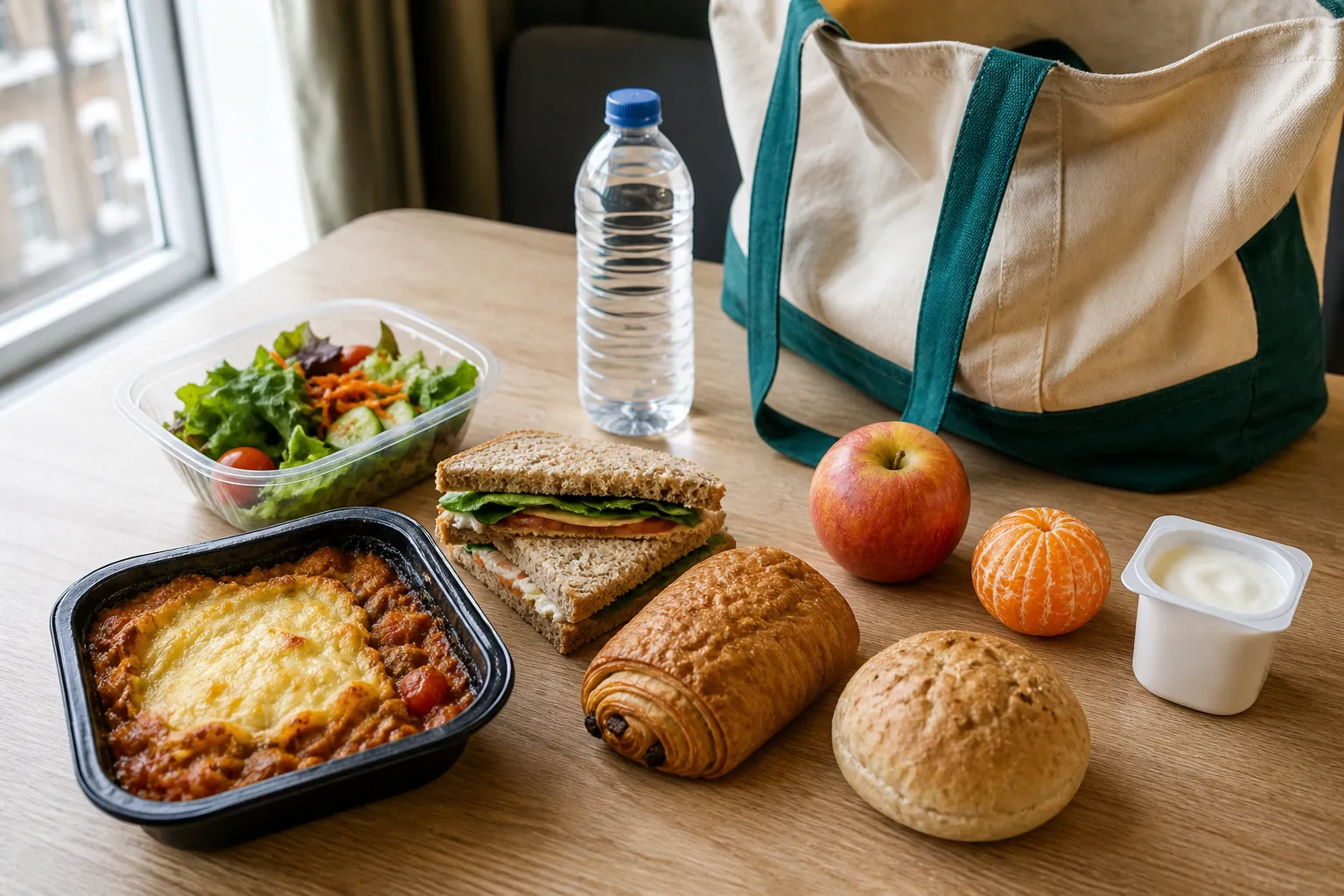 UK supermarket groceries and ready meals for a budget travel meal